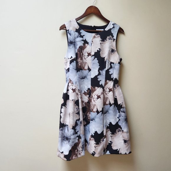 Floral Sleeveless Dress - Black and Cream - Picture 1 of 10
